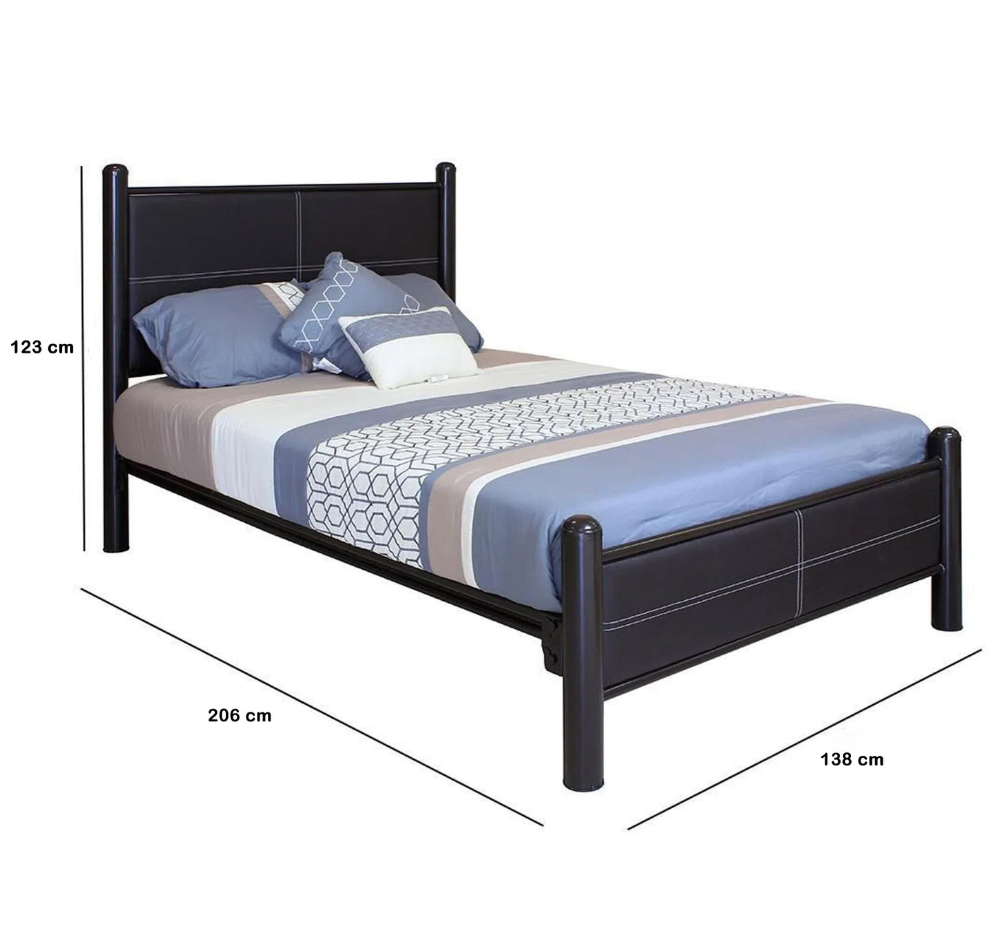 Cama Tubular Alta Tapizada Tamaño Matrimonial Mod. Rayan Atlanta 8207