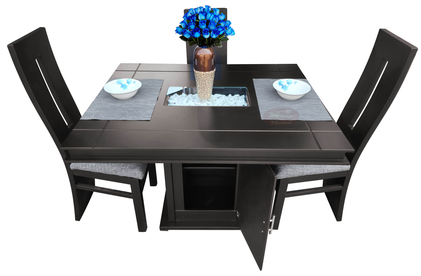 Comedor para 4 personas Mod. Edén | Con arenero en cubierta y alacena en pedestal