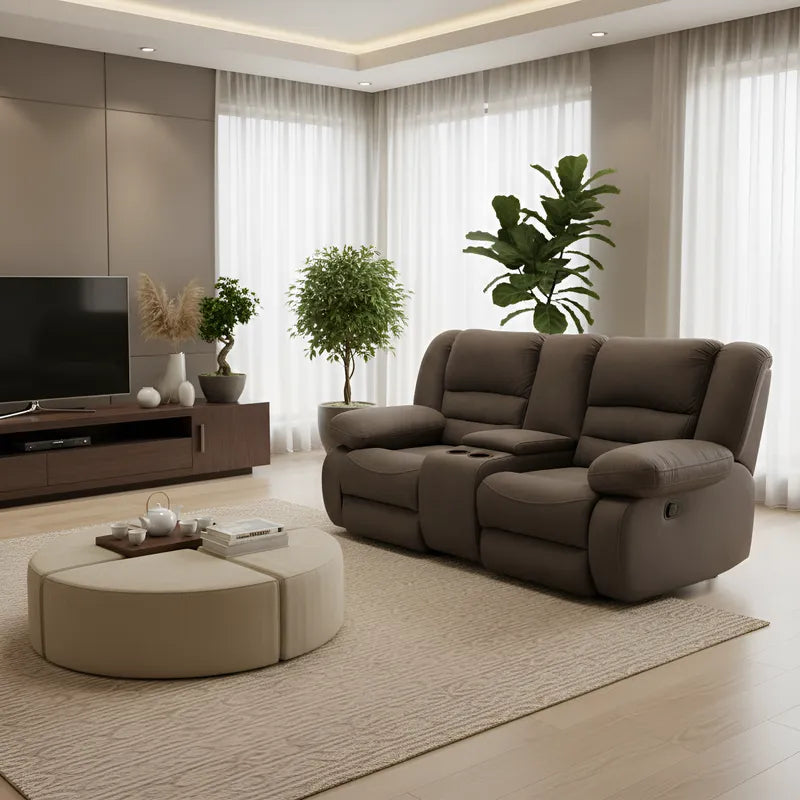 Loveseat Tipo Cine En Casa Con 2 Reclinables y Portavasos Mod. Hermes