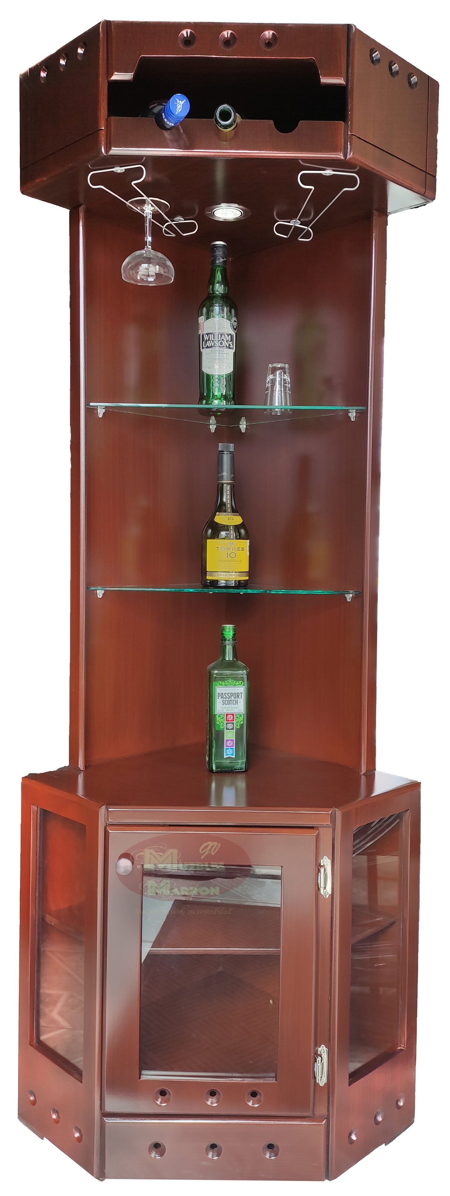 Esquinero Cantina Con Iluminación, entrepaños de cristal