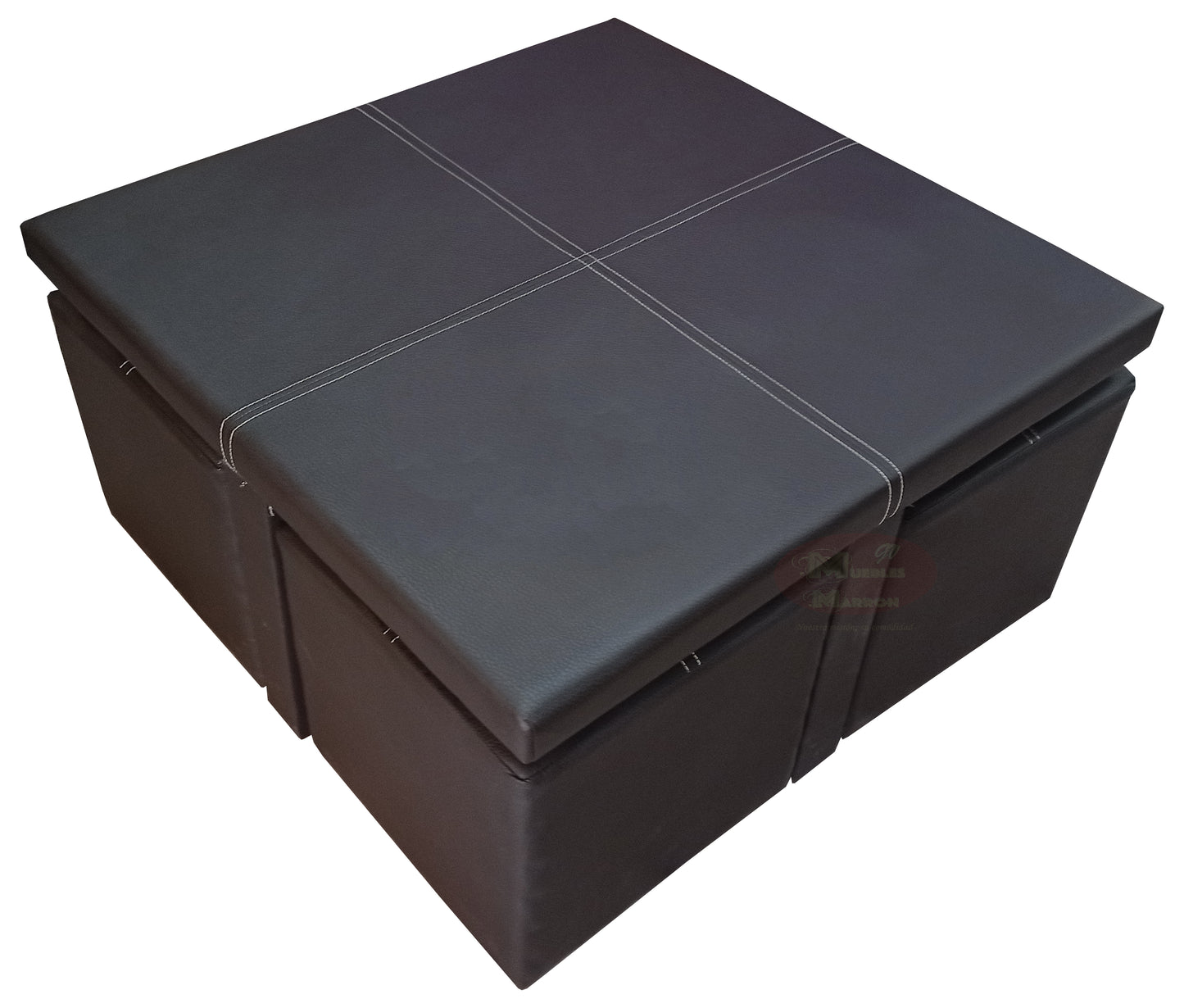 Mesa de Centro Tapizada Cuadrada con Cuatro Taburetes Mod. Kaos