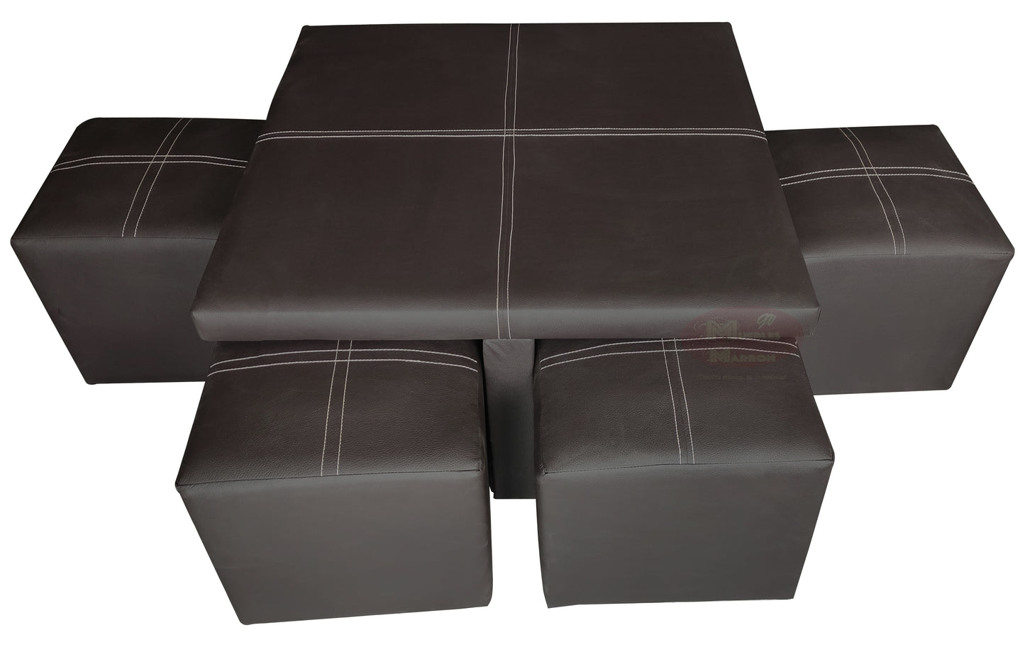 Mesa de Centro Tapizada Cuadrada con Cuatro Taburetes Mod. Kaos