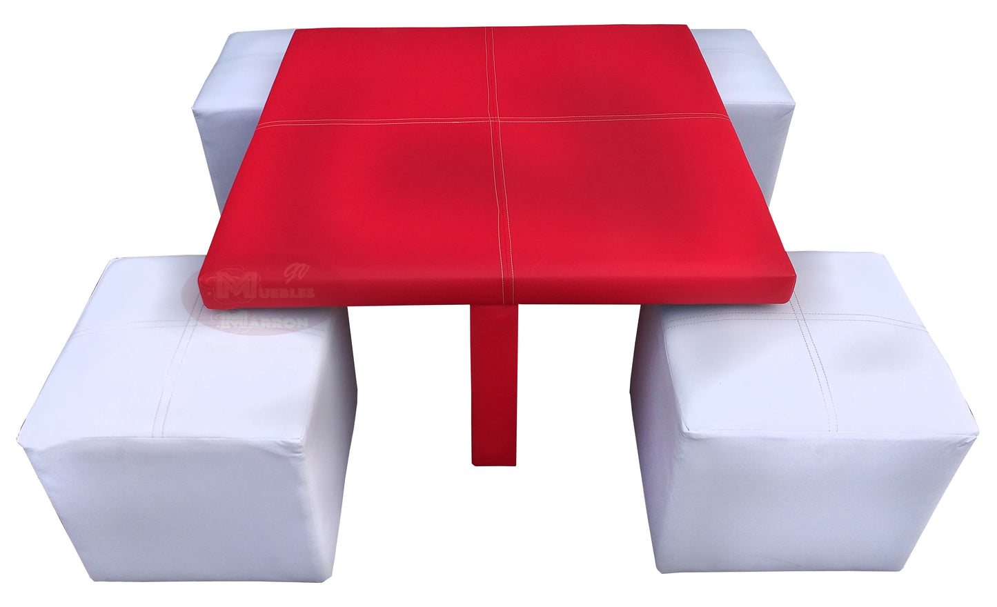 Mesa de Centro Tapizada Cuadrada con Cuatro Taburetes Mod. Kaos