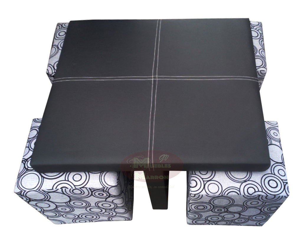 Mesa de Centro Tapizada Cuadrada con Cuatro Taburetes Mod. Kaos