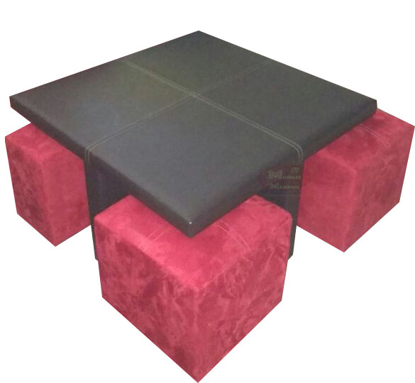 Mesa de Centro Tapizada Cuadrada con Cuatro Taburetes Mod. Kaos