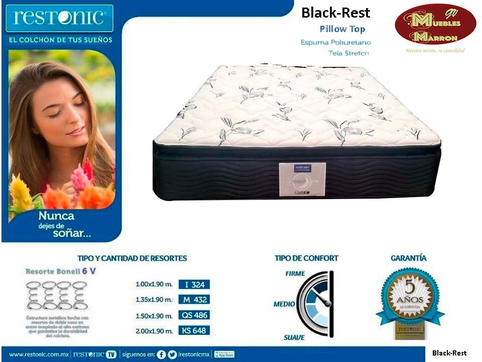 Colchón Restonic con Euro Pillow Mod. Black Rest – Muebles Marrón