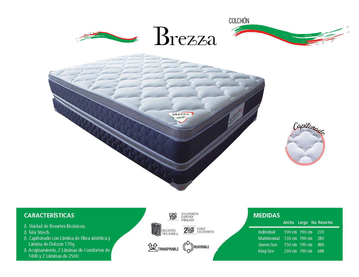 Colchón Vittorio Benzi Individual con Doble Pillow Top Mod. Brezza