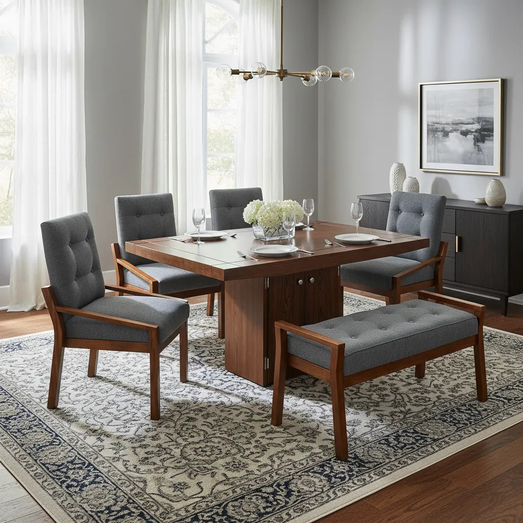 Comedor Para 6 Personas Con 4 Sillas Y 1 Banca Mod. Delhi