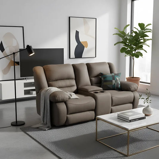 Loveseat Tipo Cine En Casa Con 2 Reclinables y Portavasos Mod. Hermes