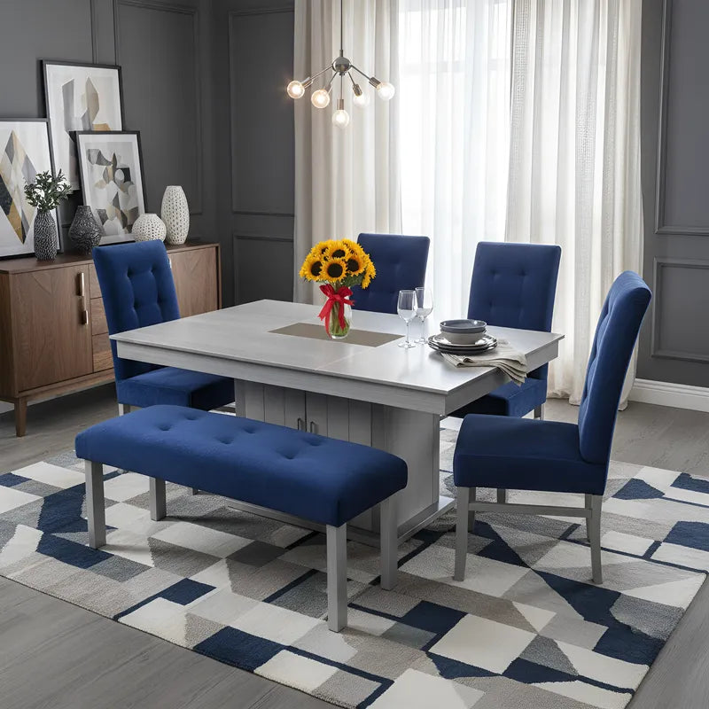 Comedor para 6 Personas con 4 Sillas y 1 Banca, Mod. Montreal