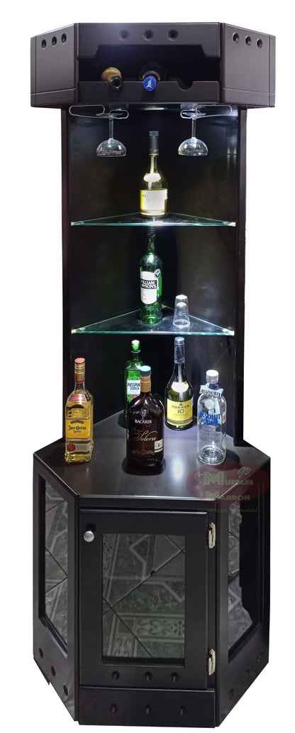 Esquinero Cantina Con Iluminación, entrepaños de cristal