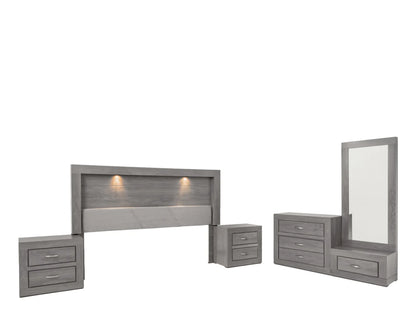 Recamara King Size Mod. Valentina, 5 Piezas Color Gris