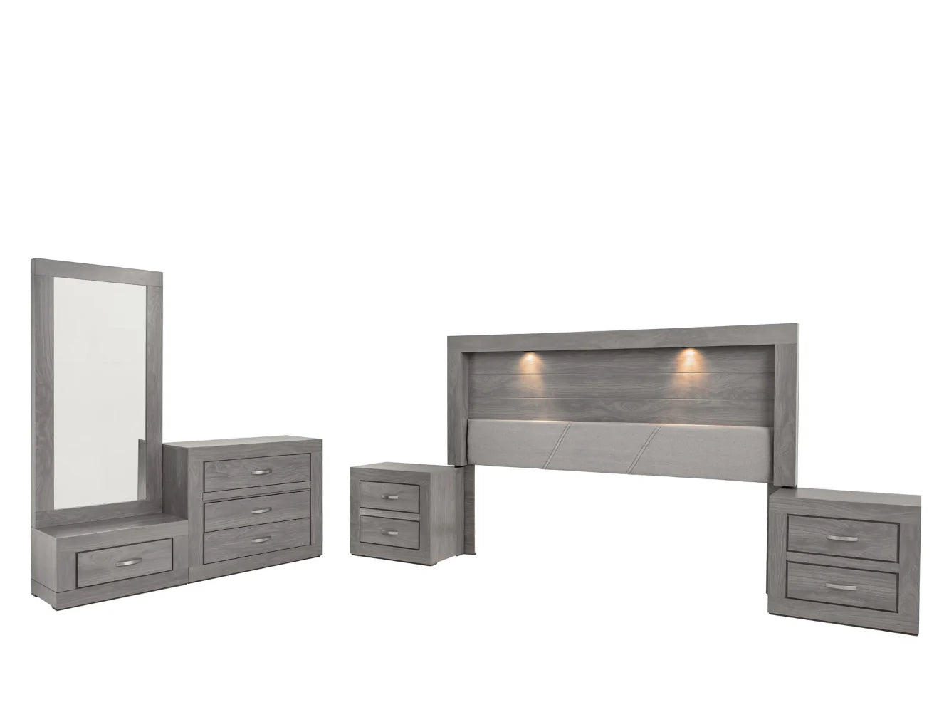 Recamara King Size Mod. Valentina, 5 Piezas Color Gris