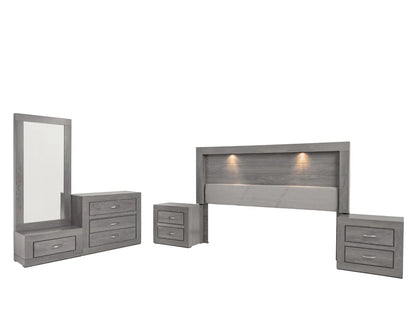Recamara King Size Mod. Valentina, 5 Piezas Color Gris