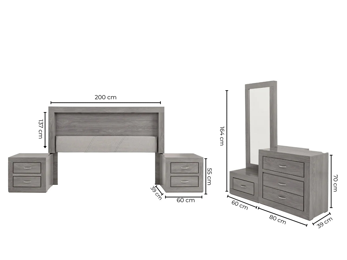 Recamara King Size Mod. Valentina, 5 Piezas Color Gris