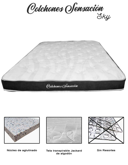 Colchón Sin resortes de Hule espuma, Hotelero Económico Sensación Mod. Sky
