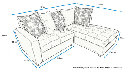 Sala Esquinera 2 Piezas Mod. Urban Eco, Incluye 5 Cojines