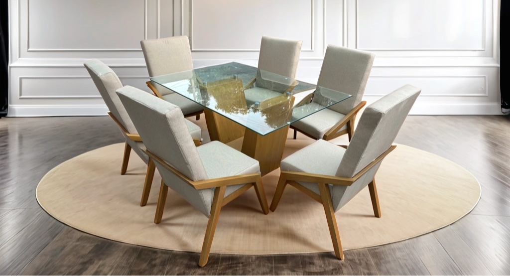 Comedor para 6 Personas con Cubierta de Cristal Mod. Santorini