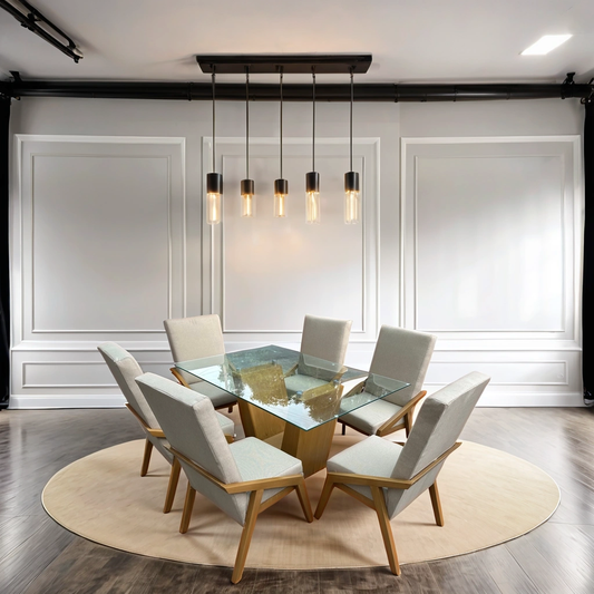 Comedor para 6 Personas con Cubierta de Cristal Mod. Santorini